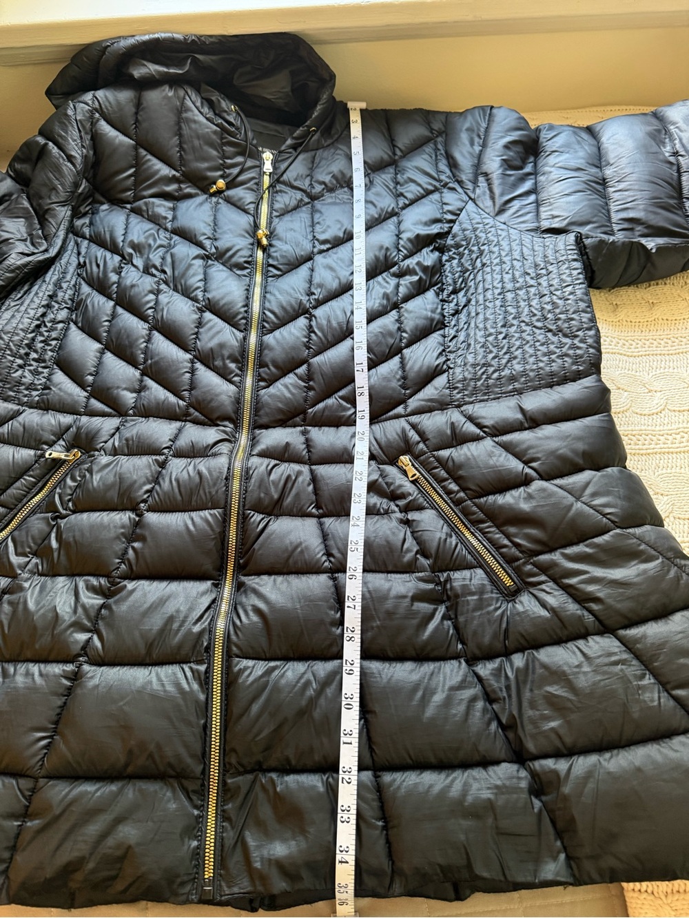 Lane Bryant Black Quilted Hooded Puffer Coat with Gold Hardware - 26/28 - Picture 11 of 13